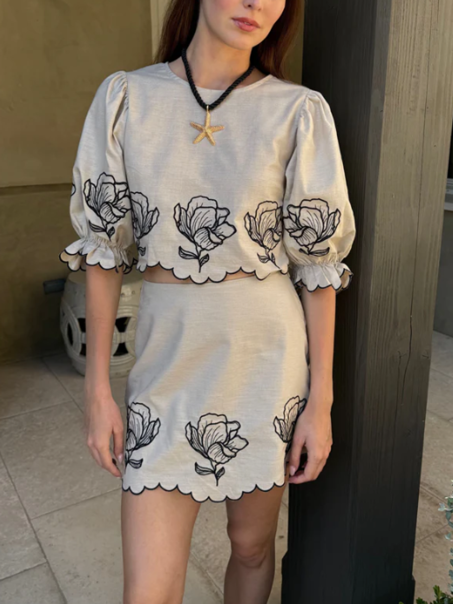 Simple Versatile Print Top Distinctive Lace Elegant Suit