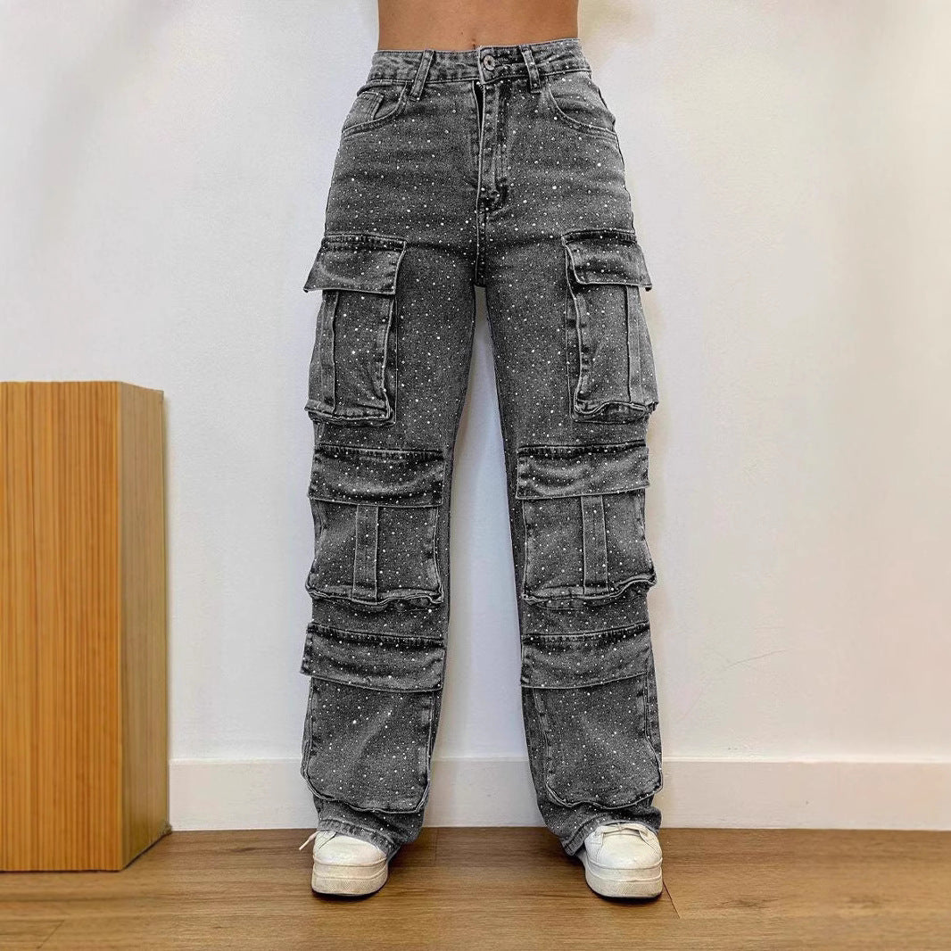 Street Style Pocket Diamond Casual Jeans
