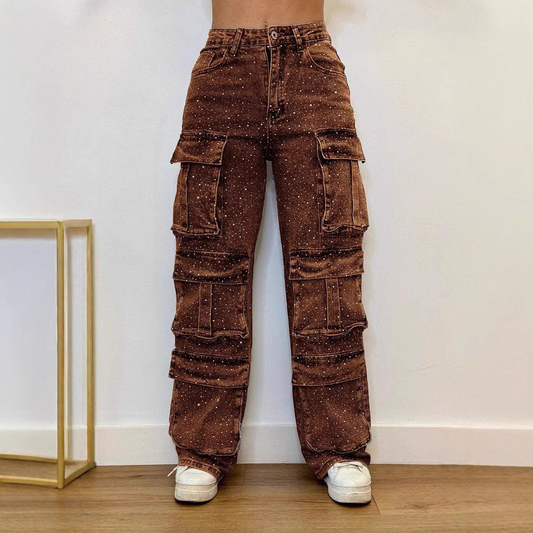 Street Style Pocket Diamond Casual Jeans