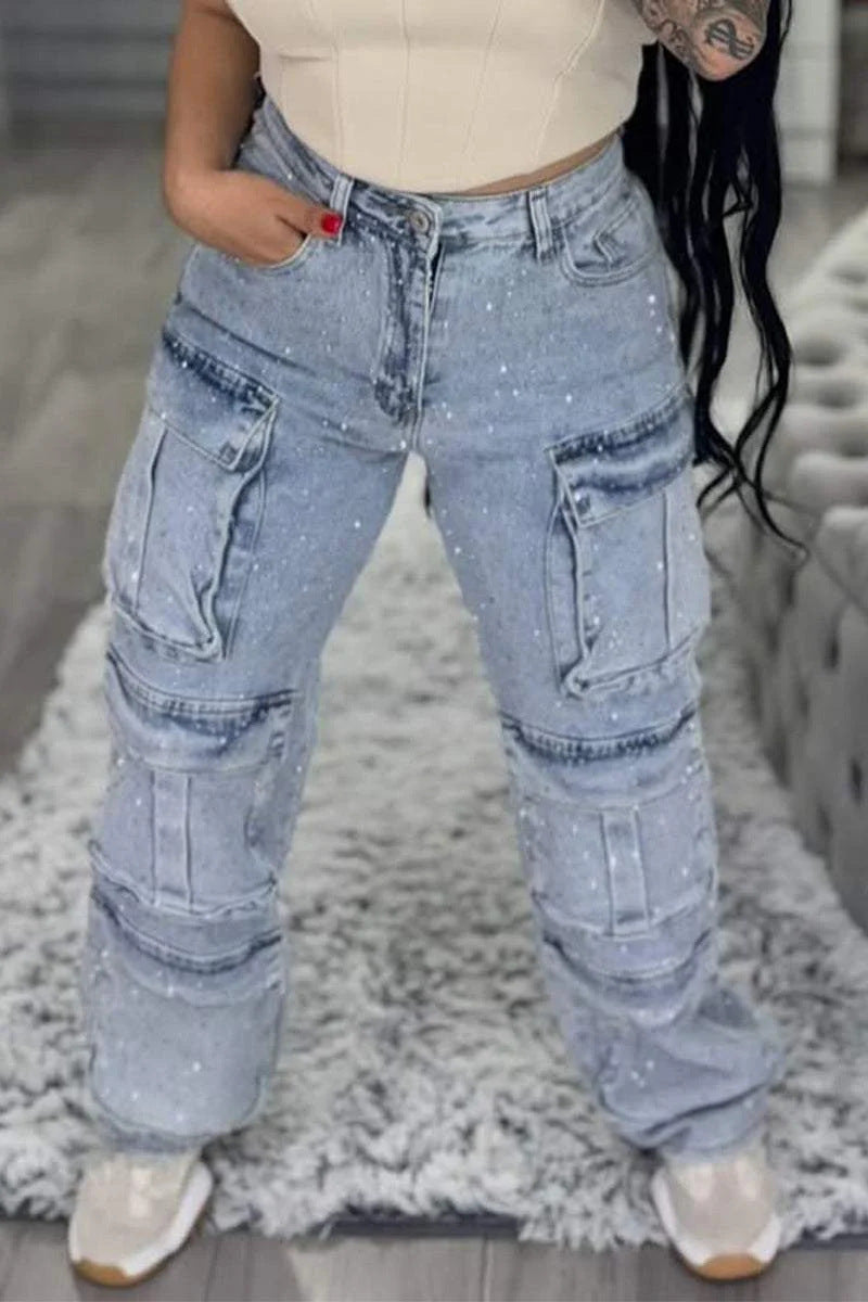 Street Style Pocket Diamond Casual Jeans