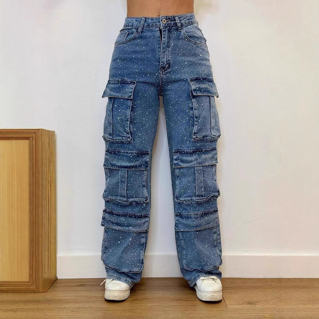 Street Style Pocket Diamond Casual Jeans