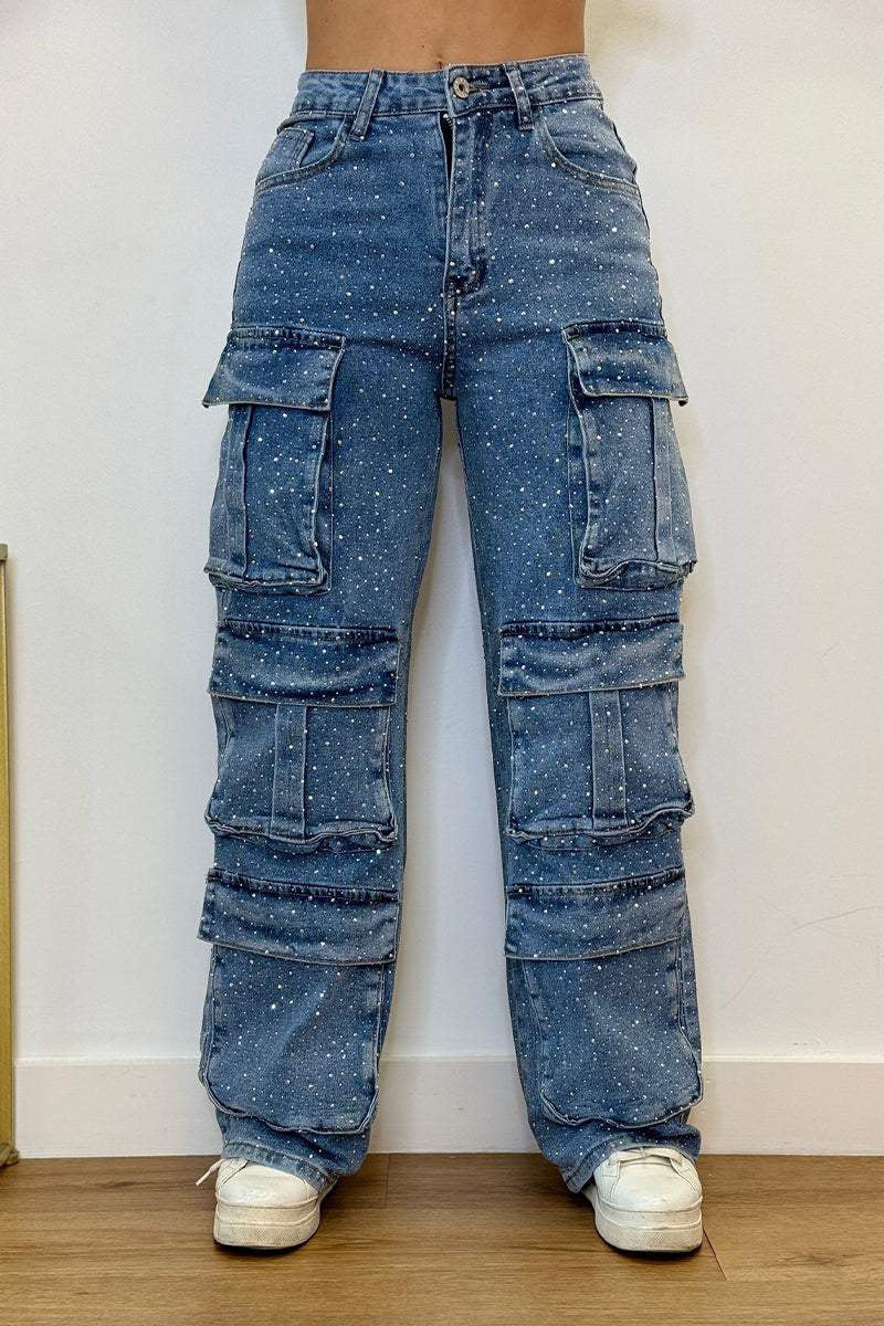 Street Style Pocket Diamond Casual Jeans