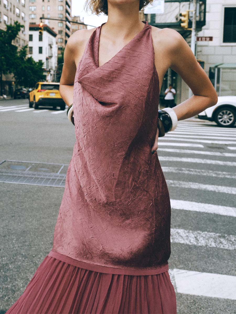Elegant Sleeveless Patchwork Pleated Hem Dress