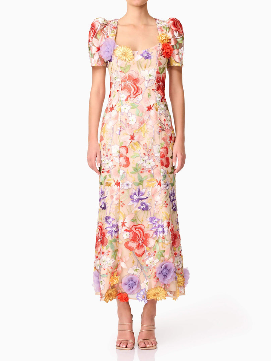 Three-Dimensional Floral Print Dress