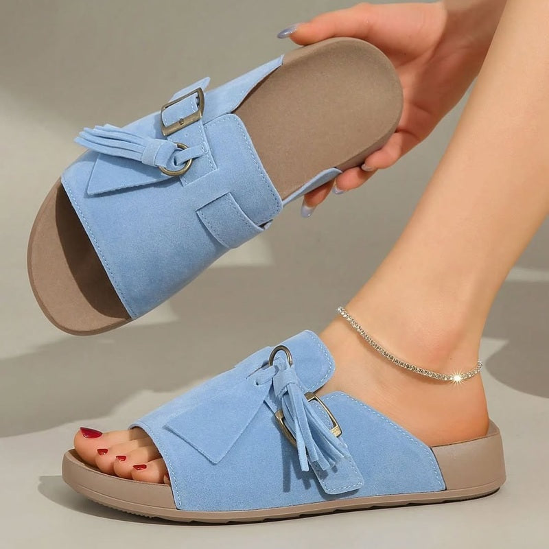 Fringed Open-Toe Cork Insole Sandals