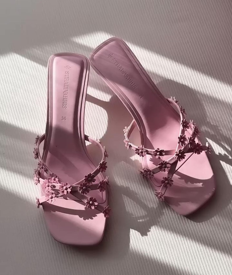 Pink Floral Strap High Heel Sandals