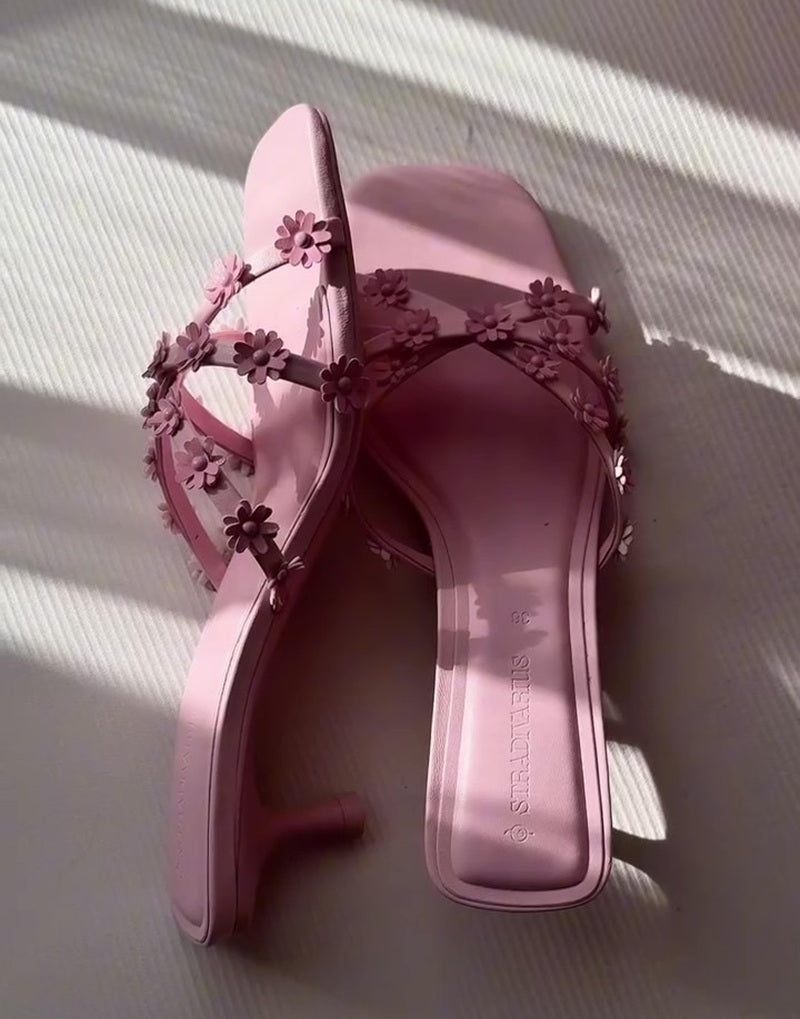 Pink Floral Strap High Heel Sandals