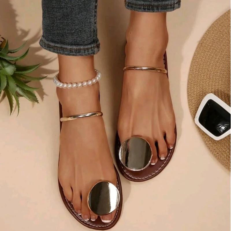 French Sequin-Toe Flat Sandals