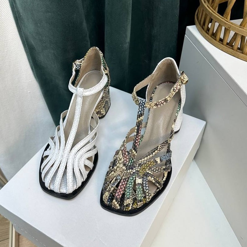 Woven Cutout Thick-Heeled Sandals