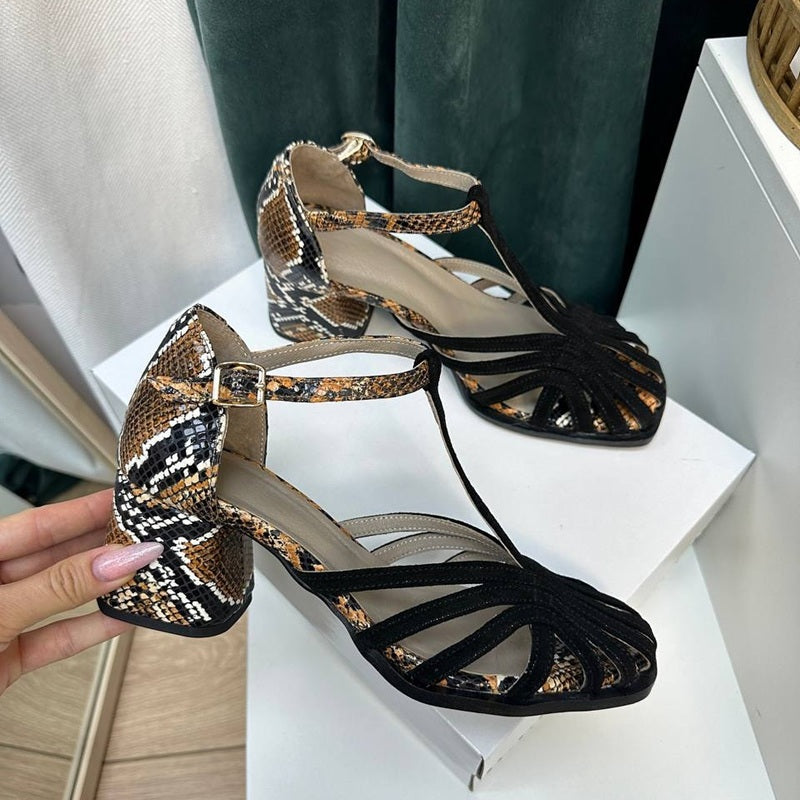 Woven Cutout Thick-Heeled Sandals