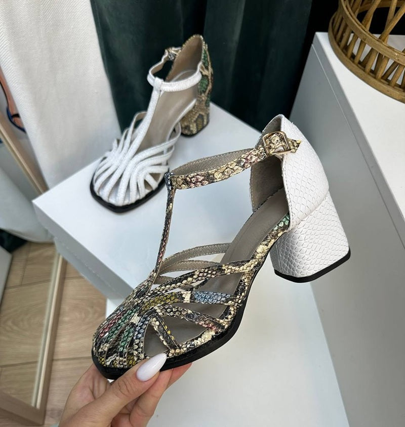 Woven Cutout Thick-Heeled Sandals