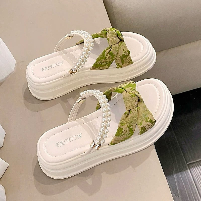 Pearl Bow Thick BottomSandals