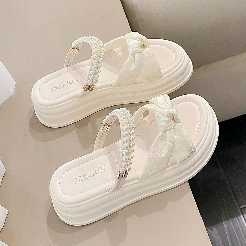 Pearl Bow Thick BottomSandals