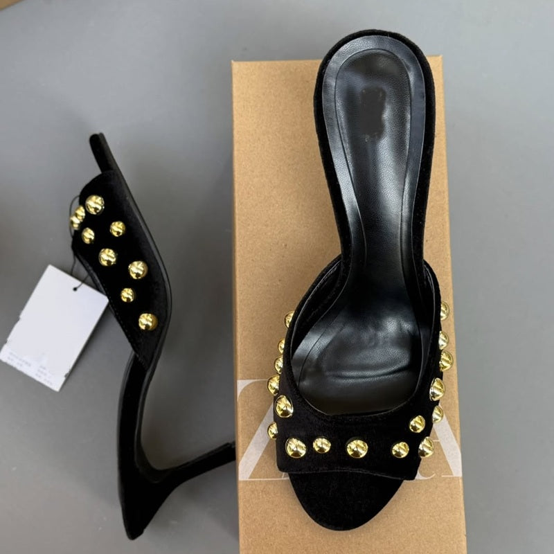 Metal Studded Heeled Sandals