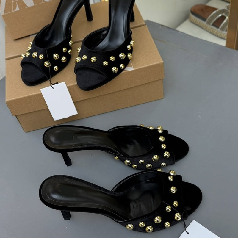 Metal Studded Heeled Sandals