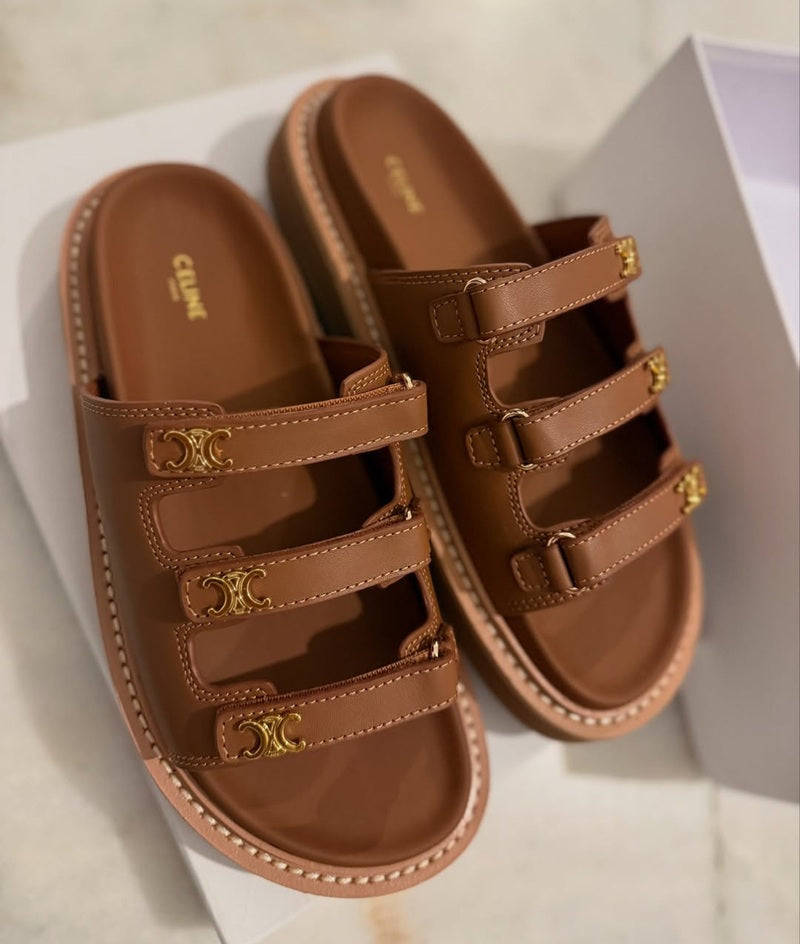 Vintage Three-row Buckle Platform Slippers