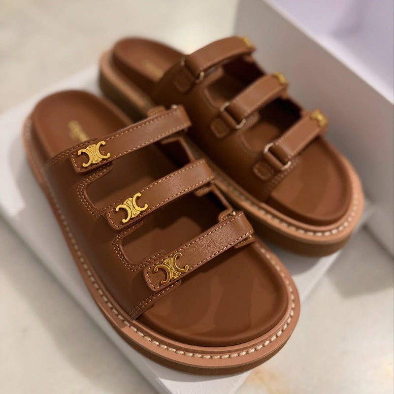 Vintage Three-row Buckle Platform Slippers