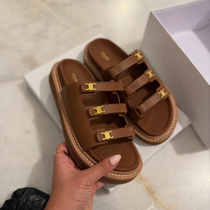 Vintage Three-row Buckle Platform Slippers