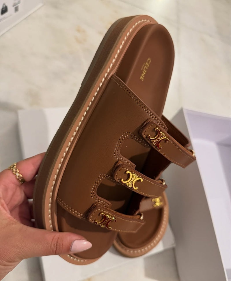 Vintage Three-row Buckle Platform Slippers