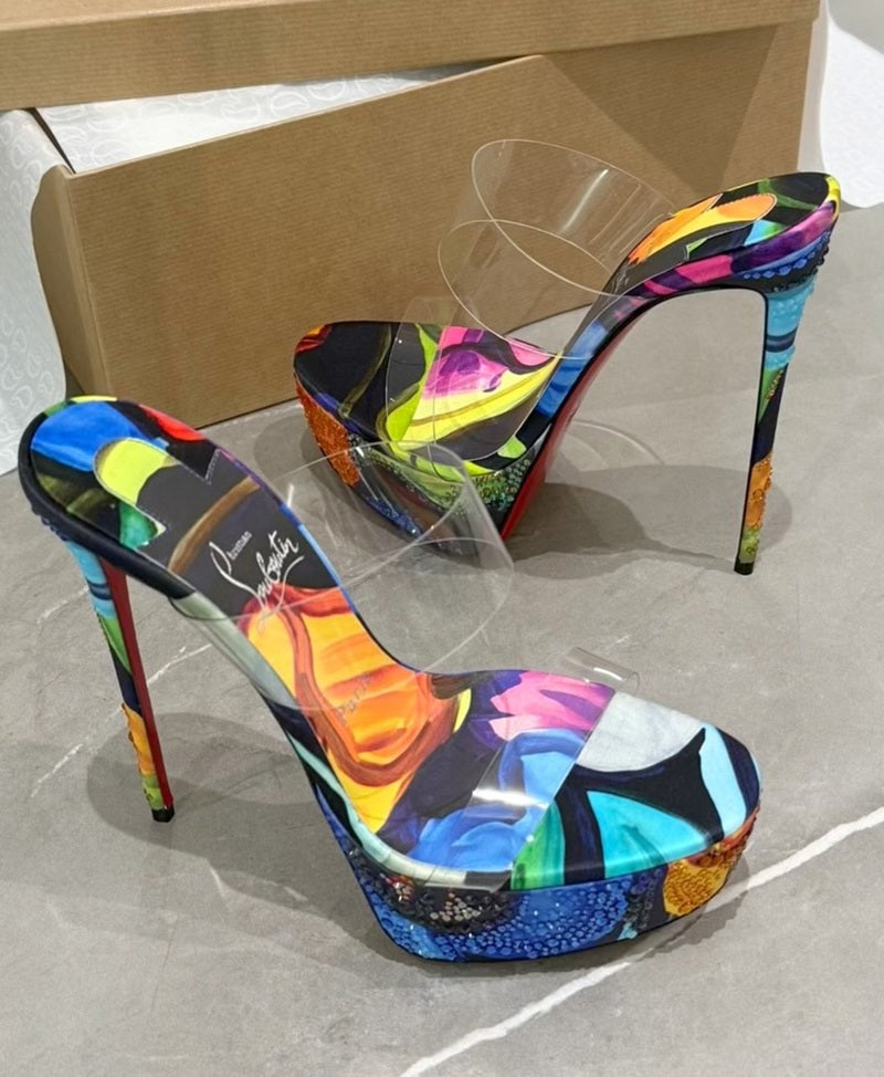 Colourful Rhinestone Thick Bottom High Heeled Sandals