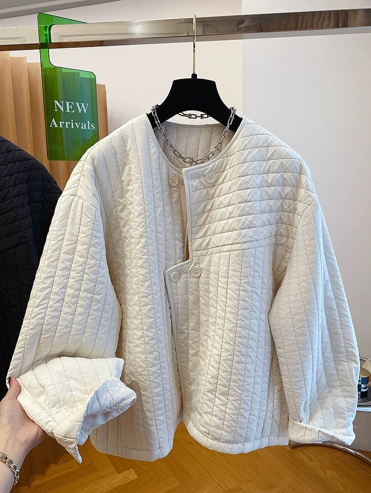 Round Neck Irregular Placket Quilted Coat