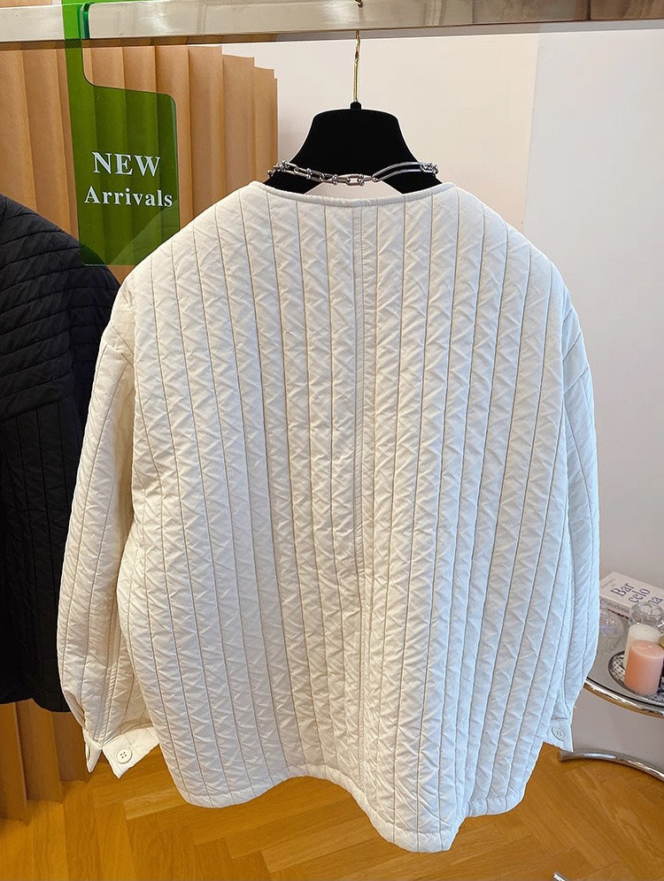 Round Neck Irregular Placket Quilted Coat