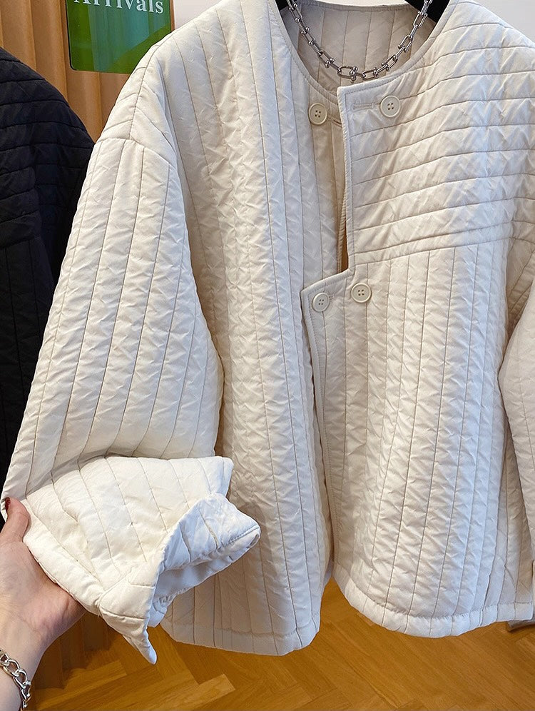 Round Neck Irregular Placket Quilted Coat