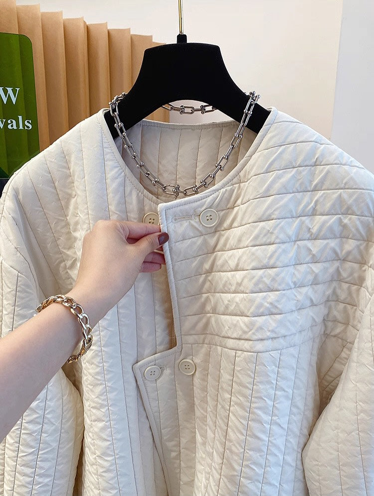 Round Neck Irregular Placket Quilted Coat
