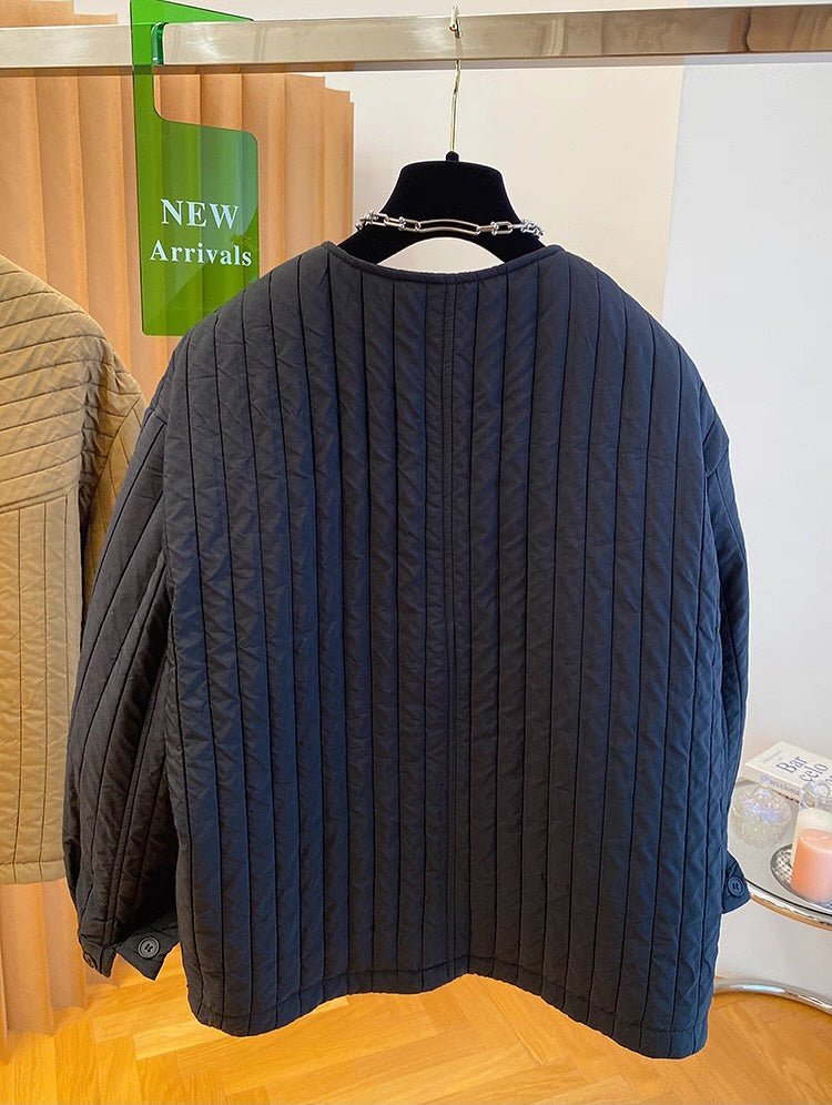 Round Neck Irregular Placket Quilted Coat