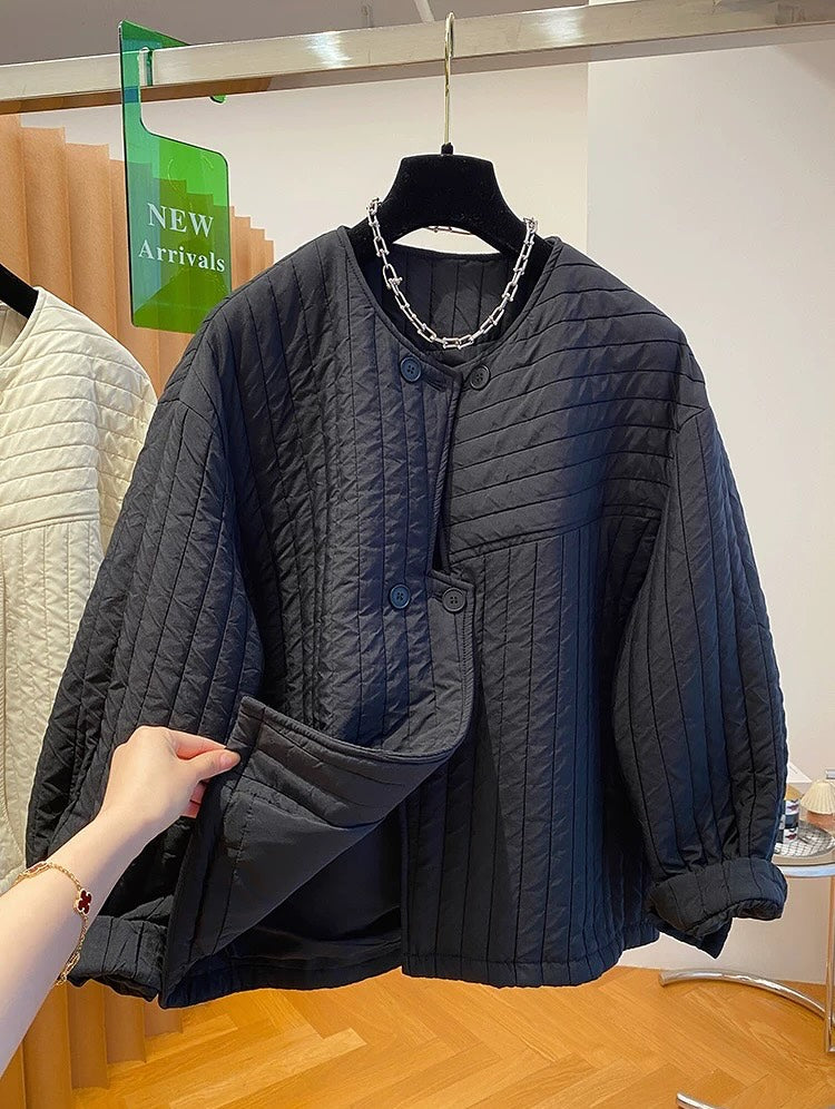 Round Neck Irregular Placket Quilted Coat
