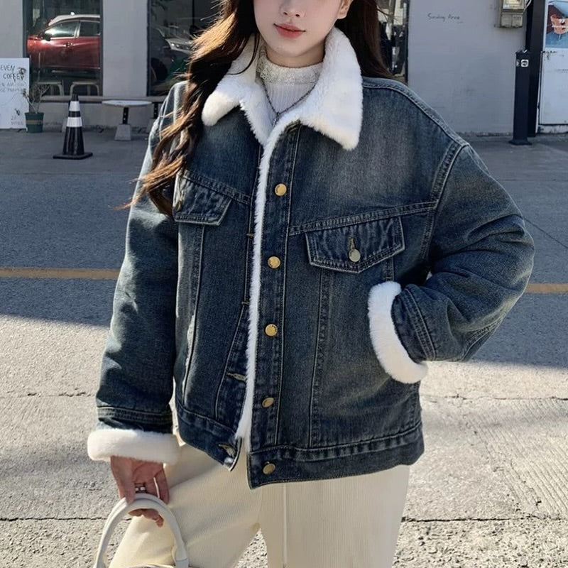 Vintage Denim Fleece Jacket