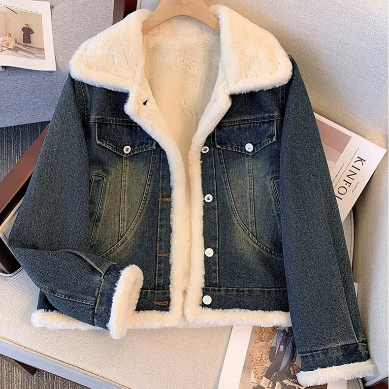 Vintage Denim Fleece Jacket