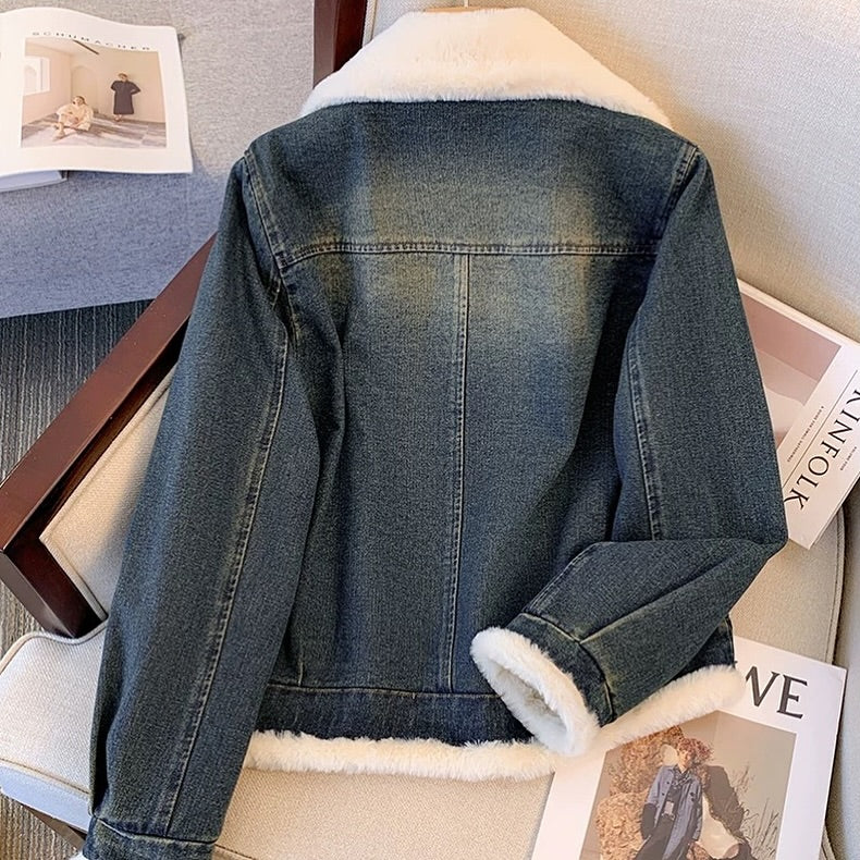 Vintage Denim Fleece Jacket