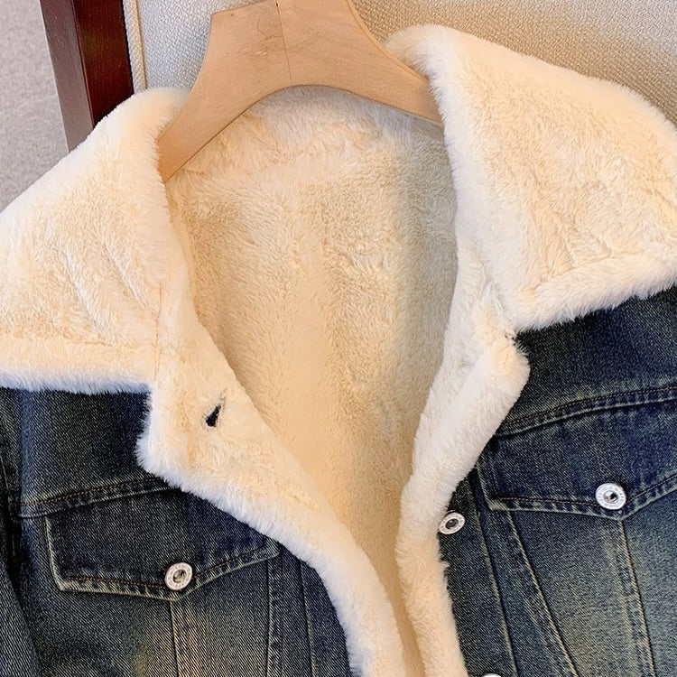 Vintage Denim Fleece Jacket