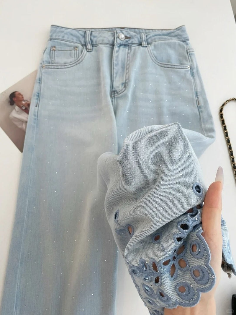Jeans With Openwork Embroidery On The Cuffs