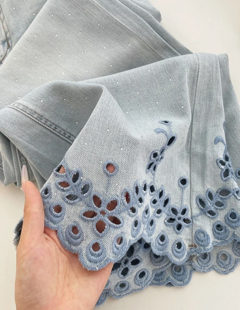 Jeans With Openwork Embroidery On The Cuffs