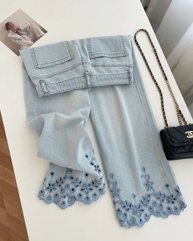 Jeans With Openwork Embroidery On The Cuffs