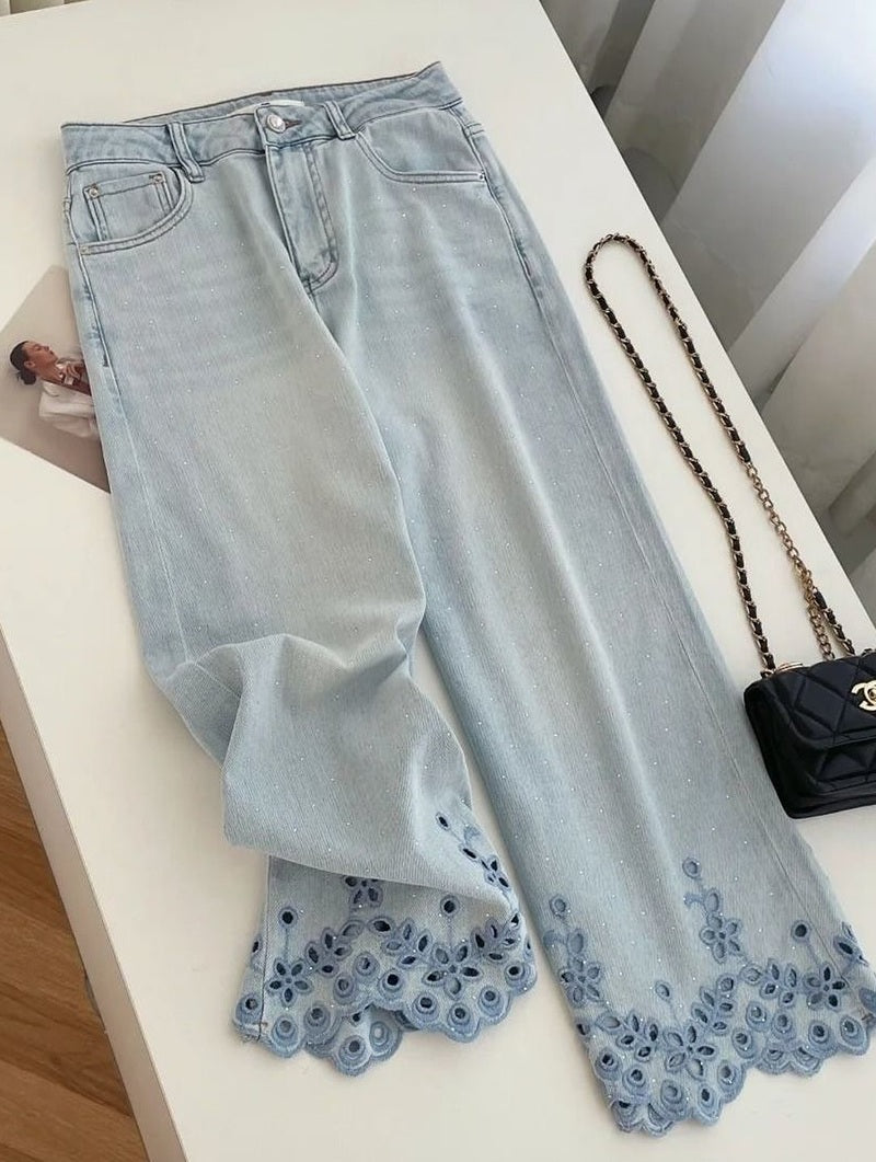 Jeans With Openwork Embroidery On The Cuffs