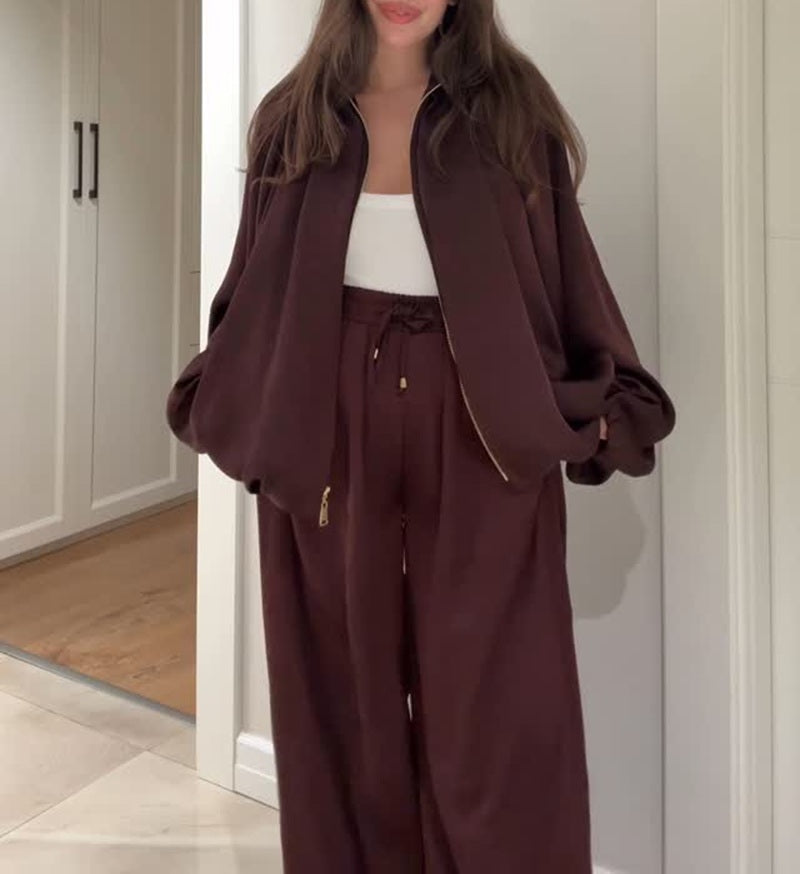 Satin Two-Piece Zip-Front Set