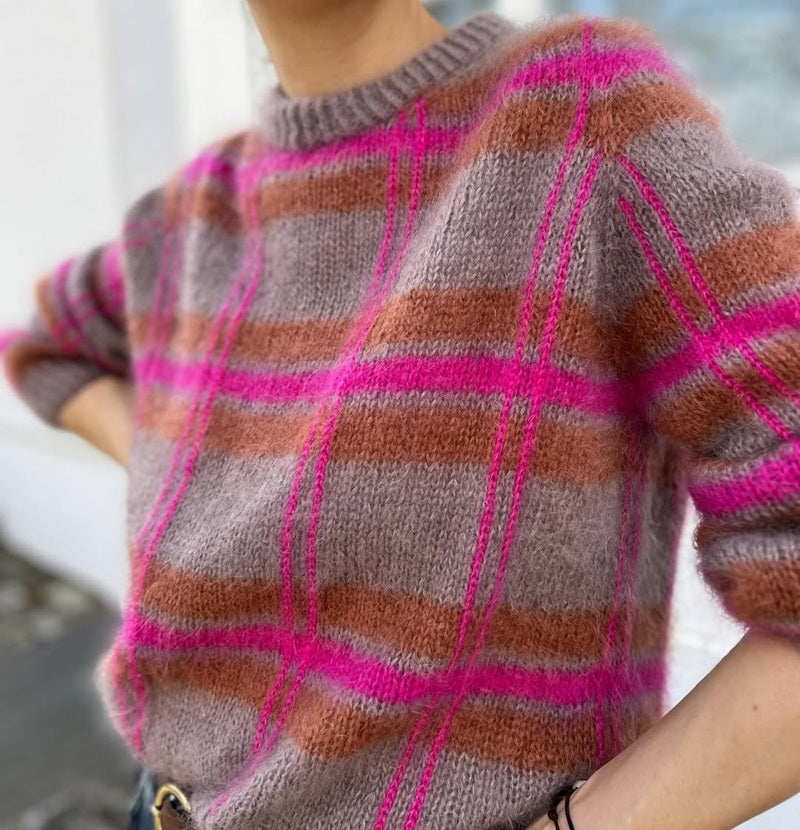 Block Plaid Knit Sweater