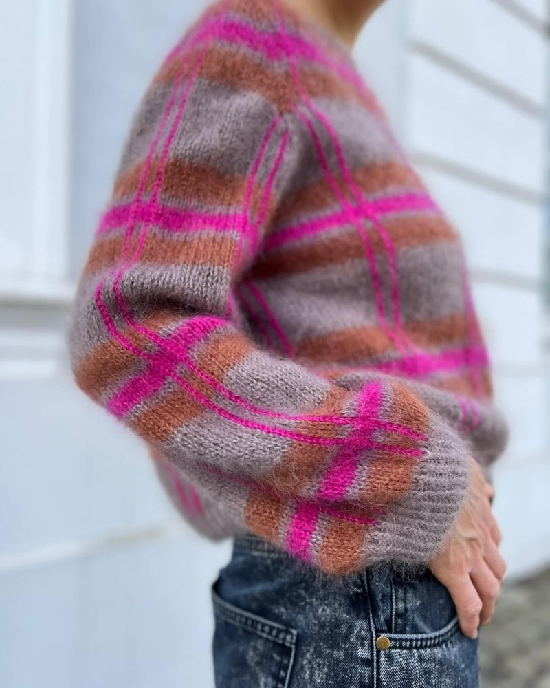 Block Plaid Knit Sweater