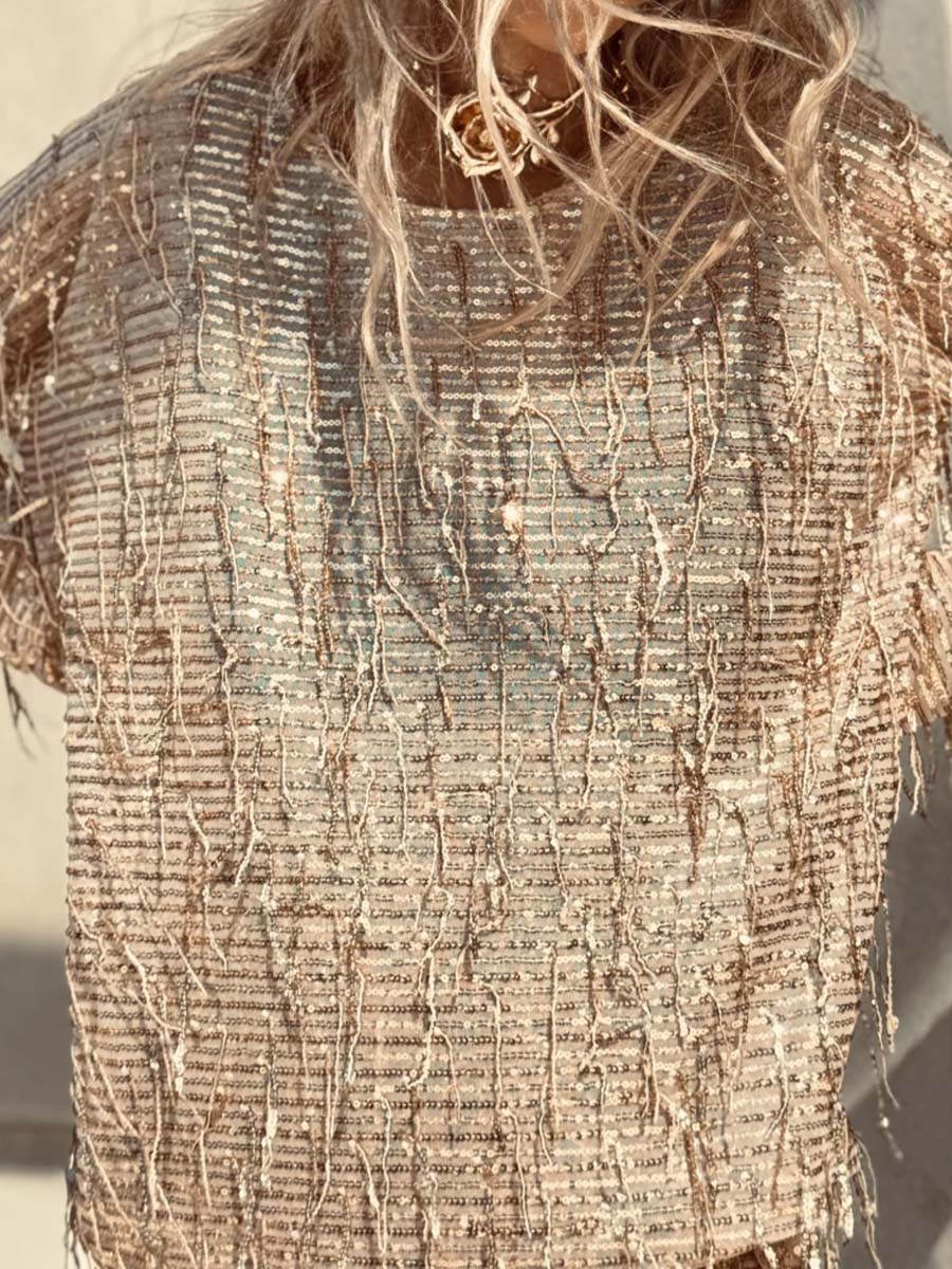 Sequined Tassel Shiny Two Pieces Set