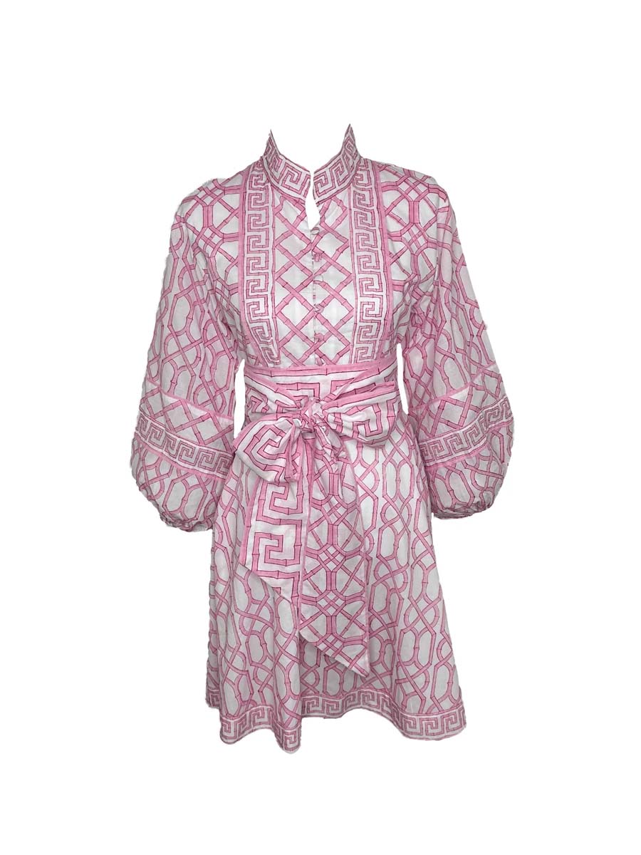 Placement Print Belted Mini Dress
