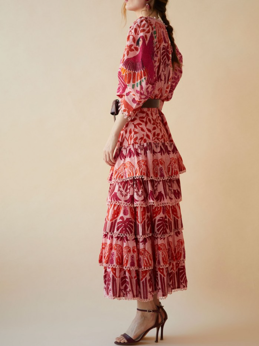 Printed Top Laminated Skirt Suit