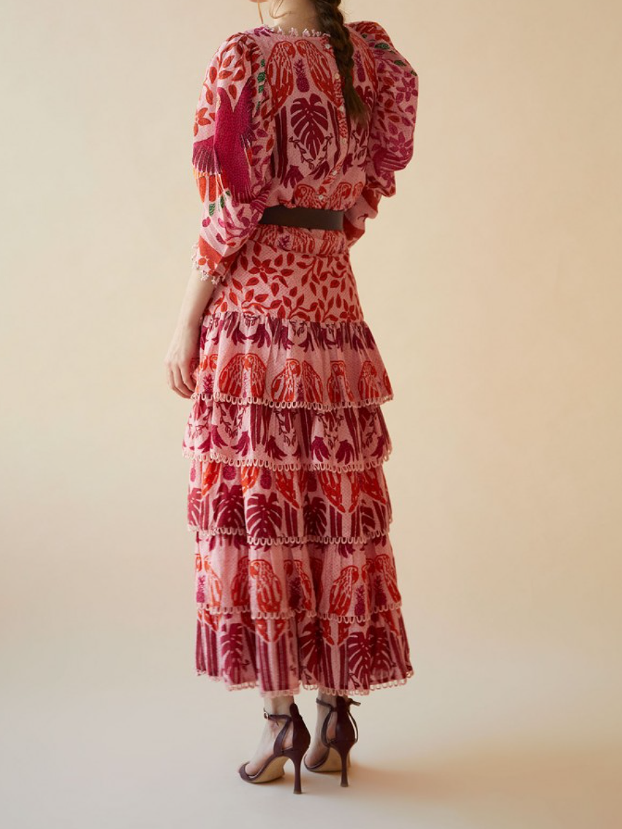 Printed Top Laminated Skirt Suit