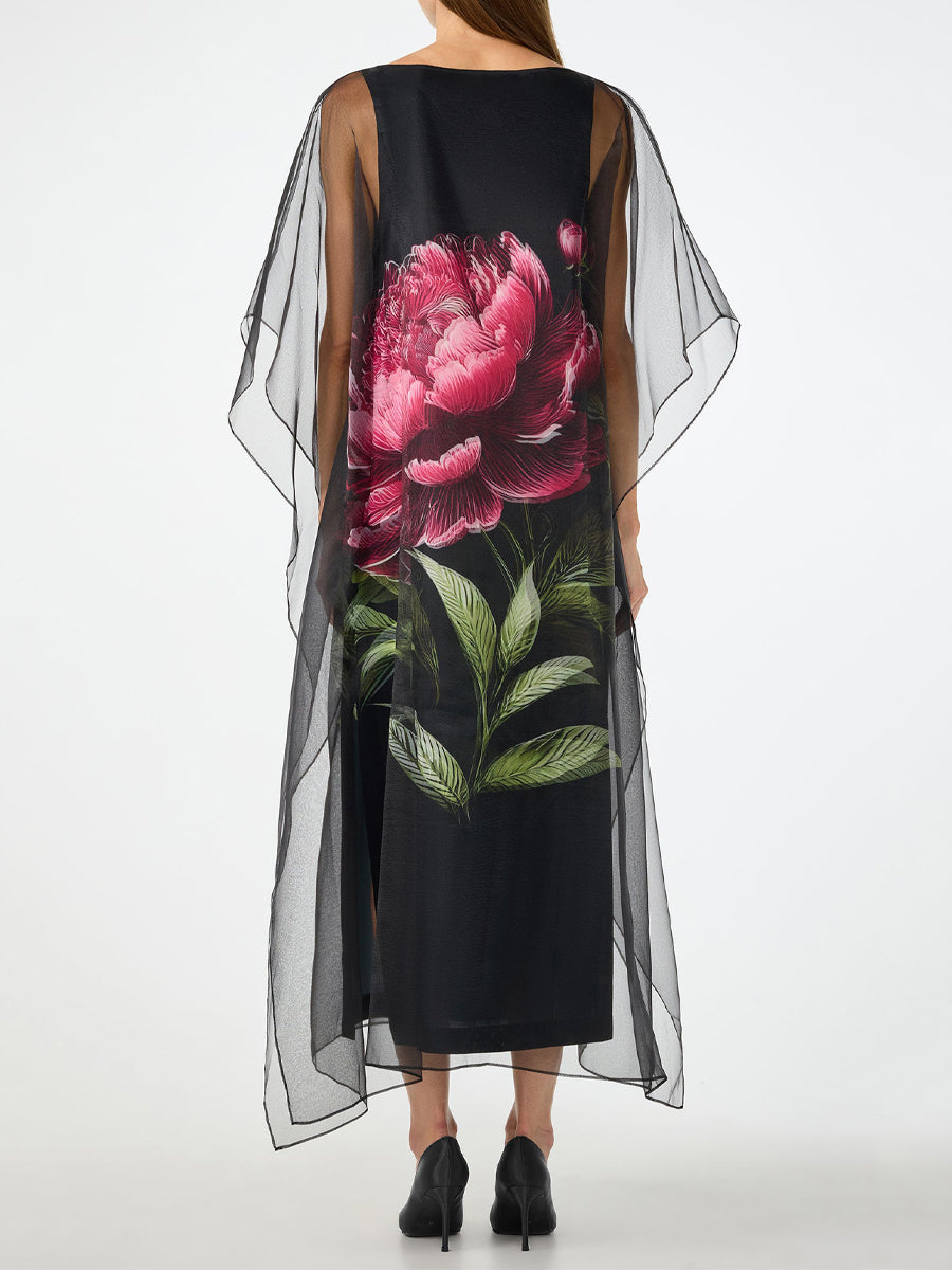 Floral Print See-through Maxi Dress