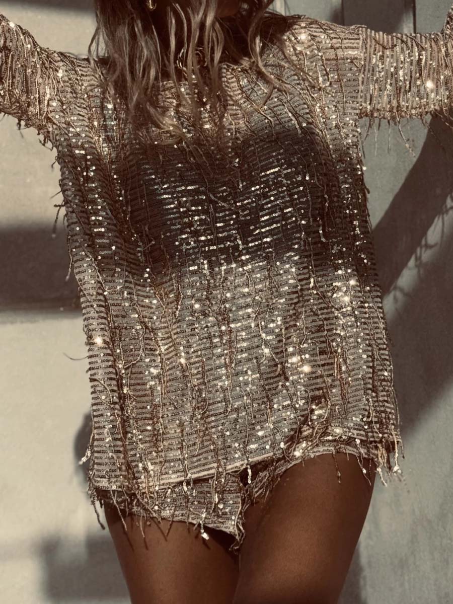 Sequined Tassel Shiny Two Pieces Set