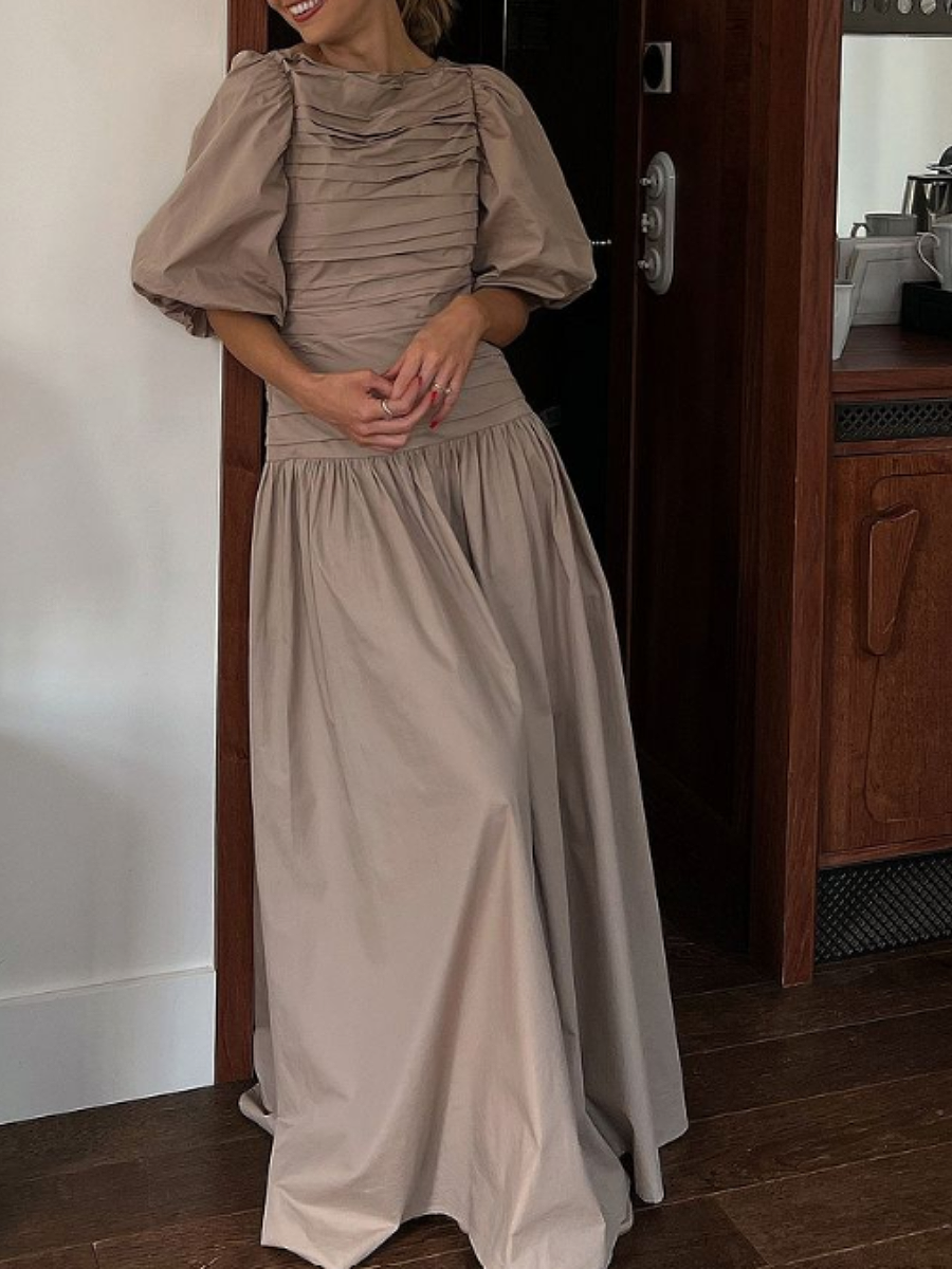 Pleated Design Solid Color Dress