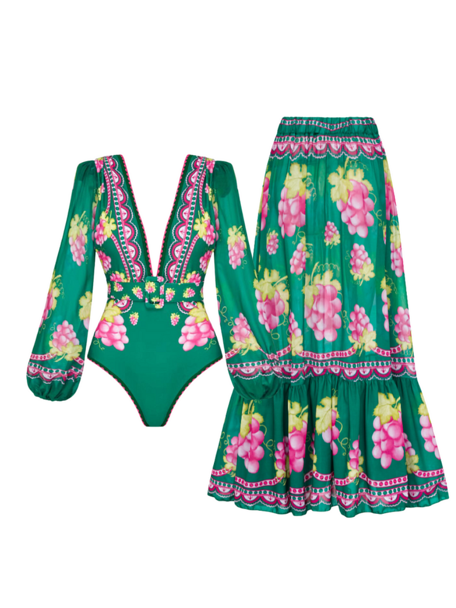 Printed V-Neck Swimsuit Suit