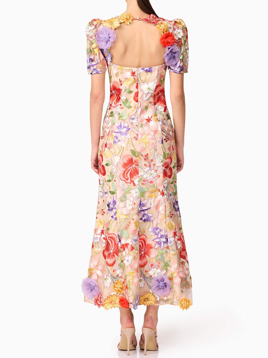 Three-Dimensional Floral Print Dress